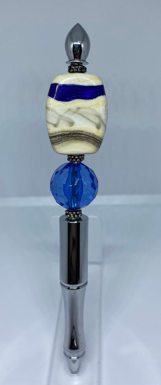 Write In Style! Silver Pen, Blue & Gray Accents. New