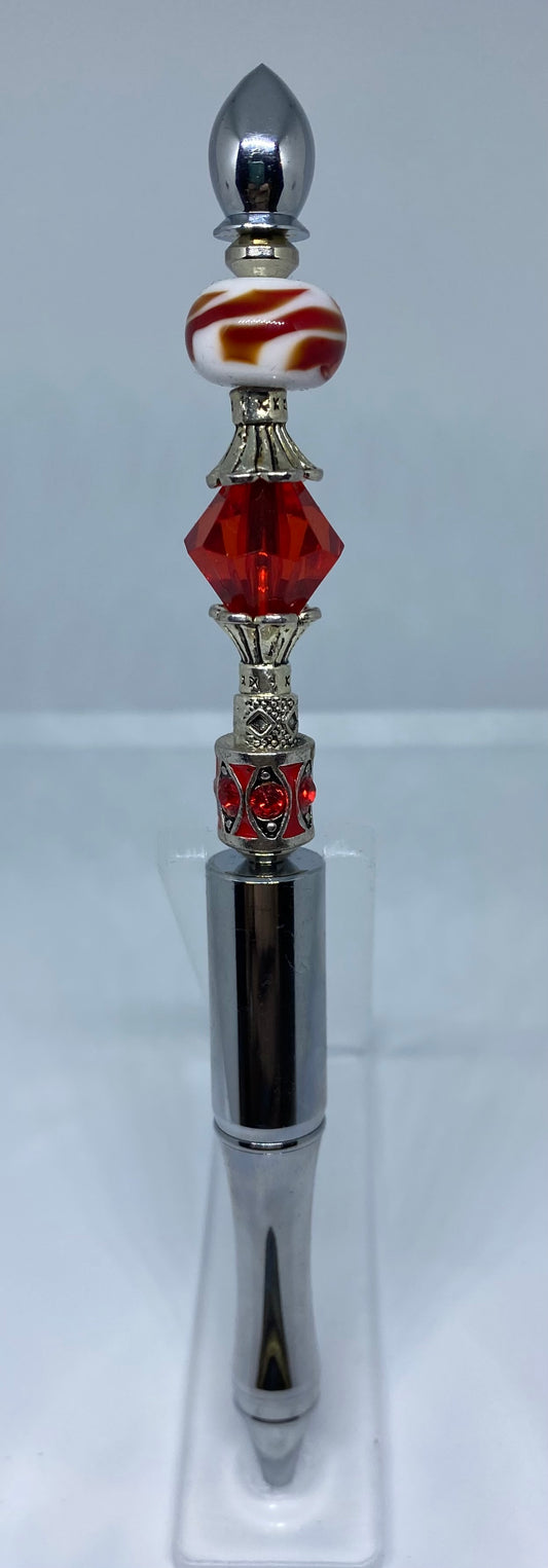 Write In Style! Silver Pen, Red, Silver & Red Rhinestone Accents. New