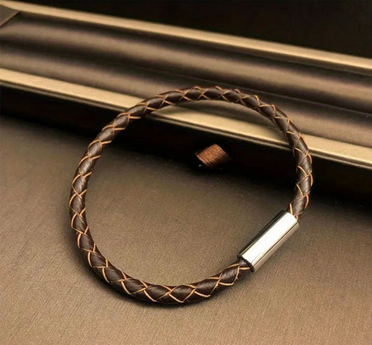 Braided Brown Leather W/Silver