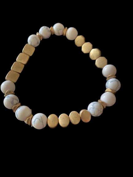 Natural Howlite & 18k Gold Plated Beads.