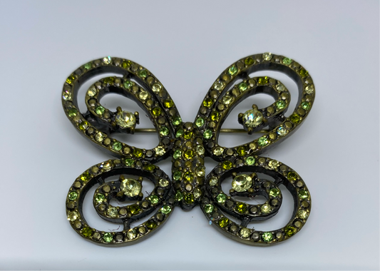 Vintage Butterfly Brooch Green 
Rhinestones