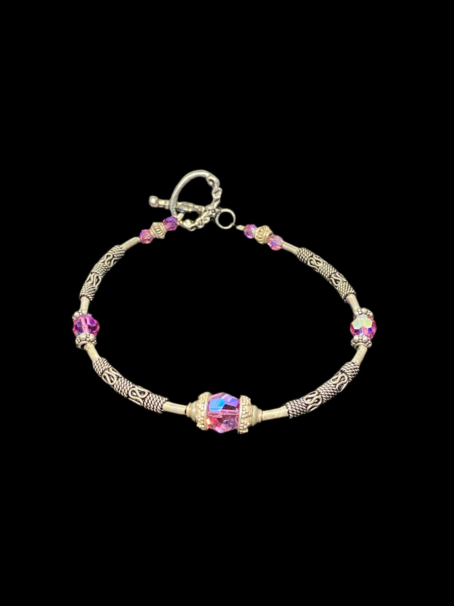 Beautiful Sterling Silver & Pink Swarovski Crystal Bracelet. Handmade.