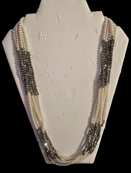 Vintage Pearl & Hematite 6 
Strand Necklace