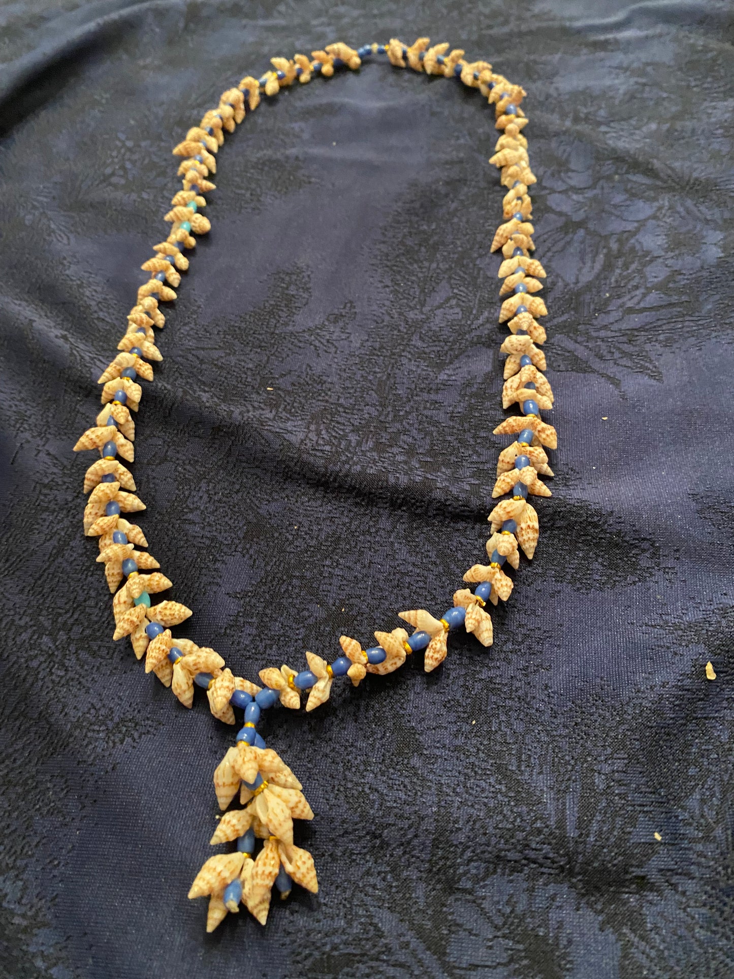 Shells & Indigo beads. Vintage 30 inch necklace