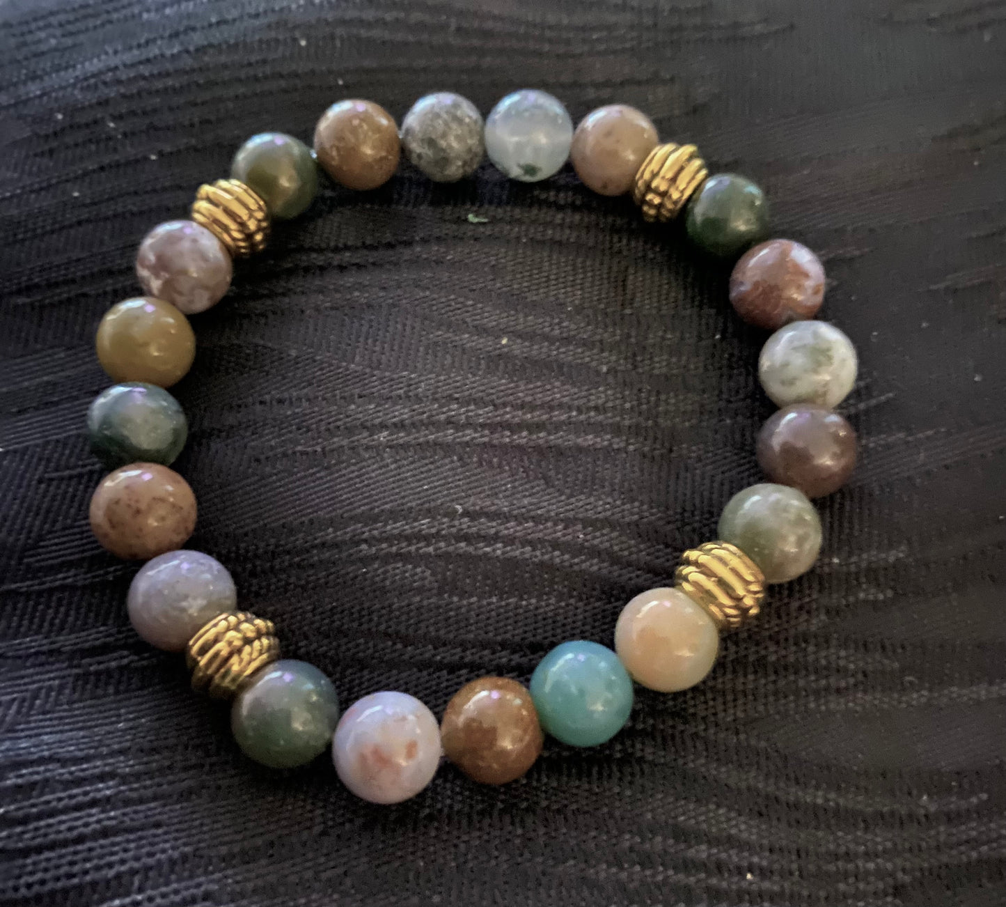 India Agate Bracelet Natural Stone & Gold Tone Spacers