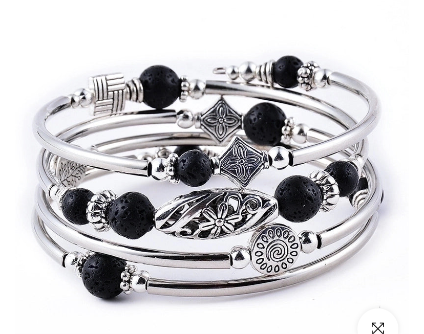 Ethnic Style Flower Natural Stone Obsidian Bracelet