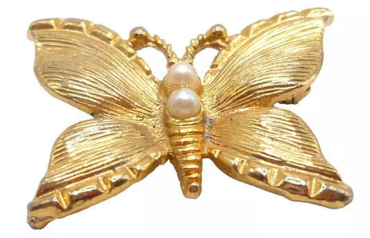 Vintage Gold Tone Faux Pearl
Butterfly Brooch