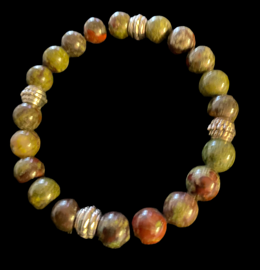 Bloodstone Bracelet, Natural Stone & Goldtone Spacer Beads