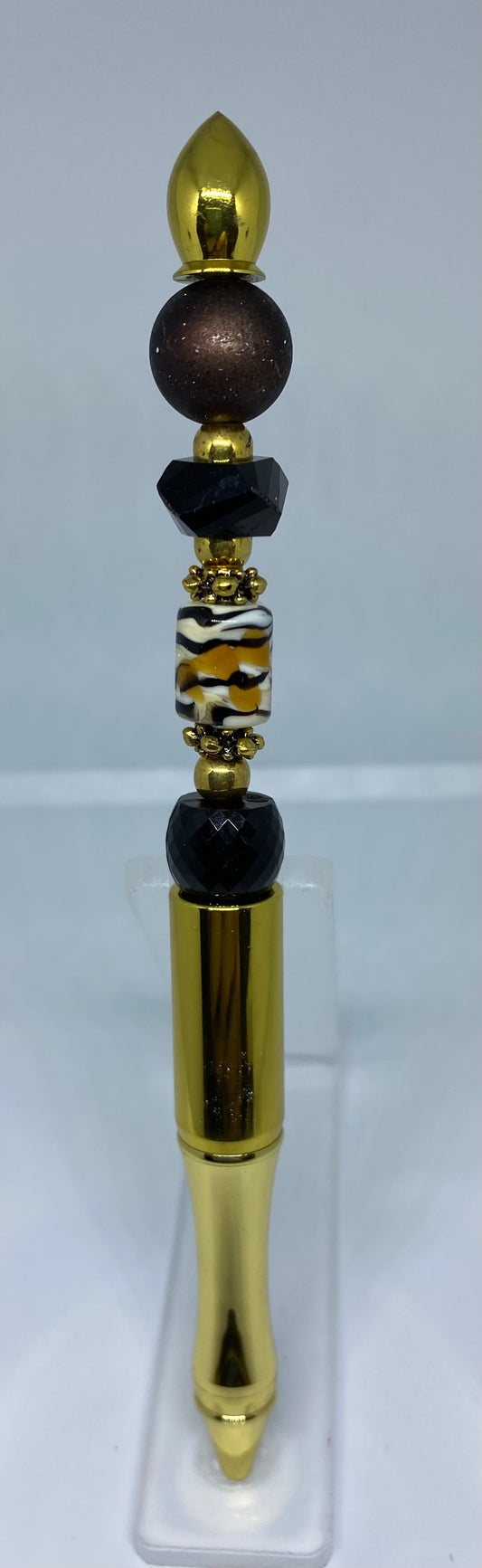 Write In Style! Gold Pen, Tiger Print & Brown Accents. New