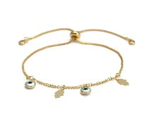 Evil Eye Bracelet W/Hasma Hand Charms