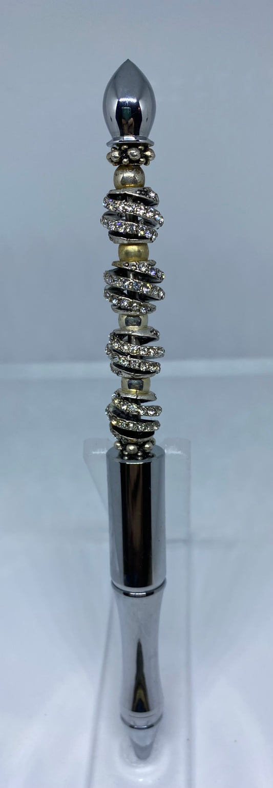 Write In Sparkle! Silver Pen, Stunning Silver & Black Rhinestone Beads. New