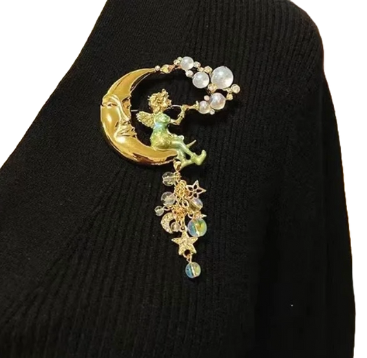 Fairy On The Moon Brooch