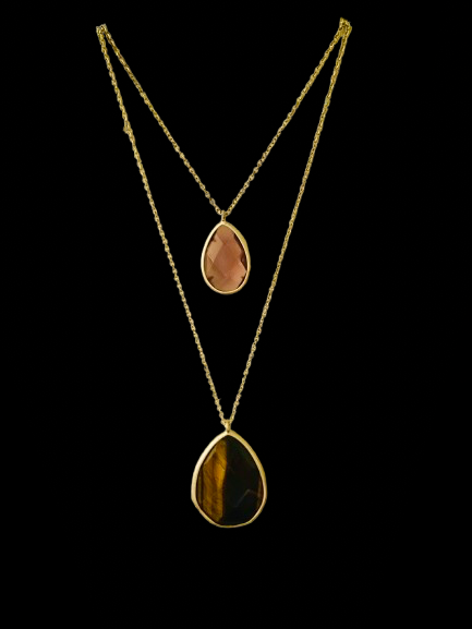 Gold-tone Large Amber Tone Stone Necklace