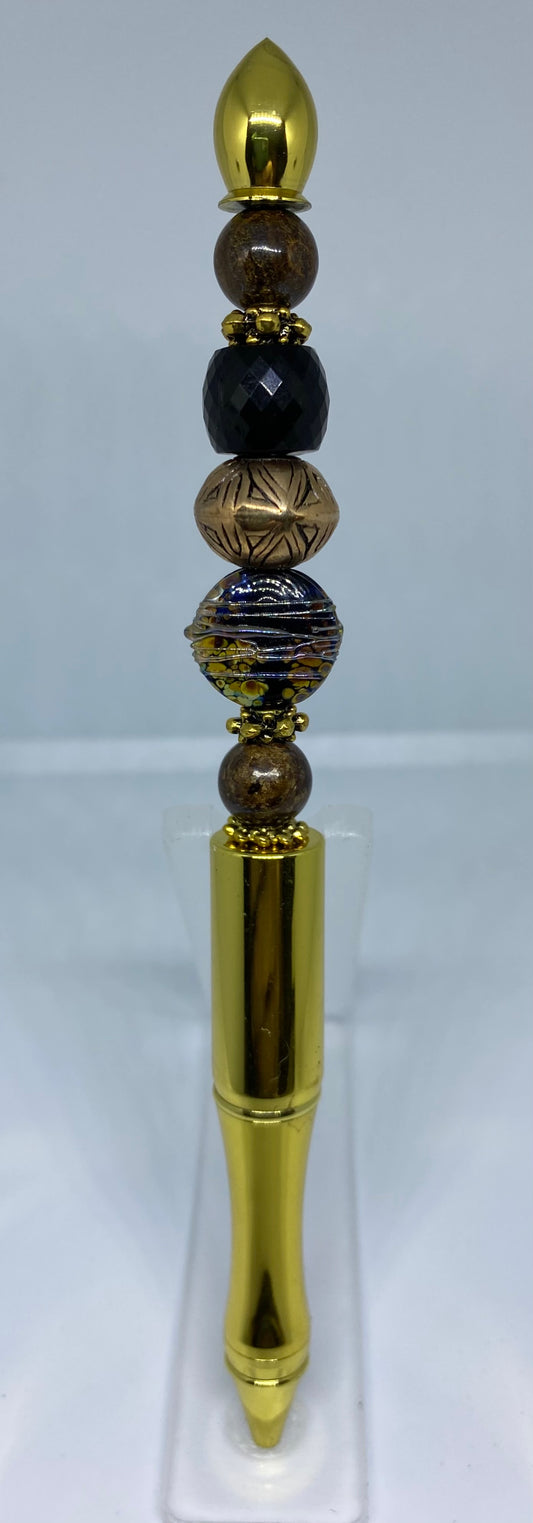 Write In Style! Gold Pen, Gold, Brown & Bronze Accents. New