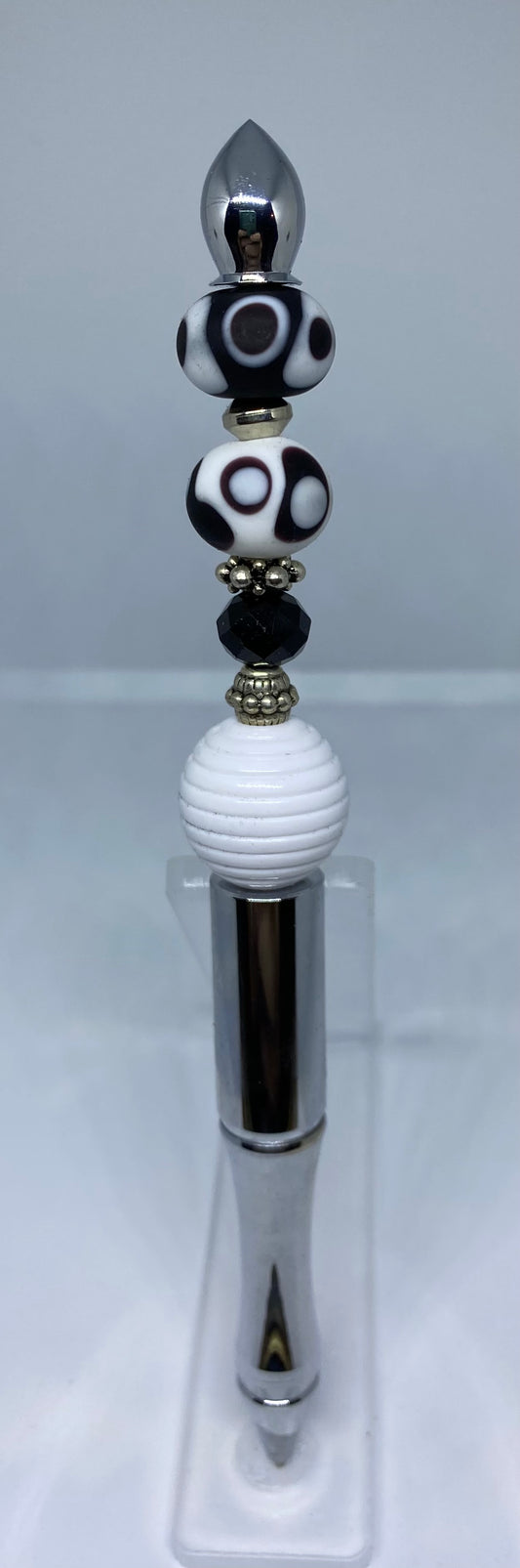 Write In Style! Silver Pen, Black, White & Silver Beads. Retro Vibe! New