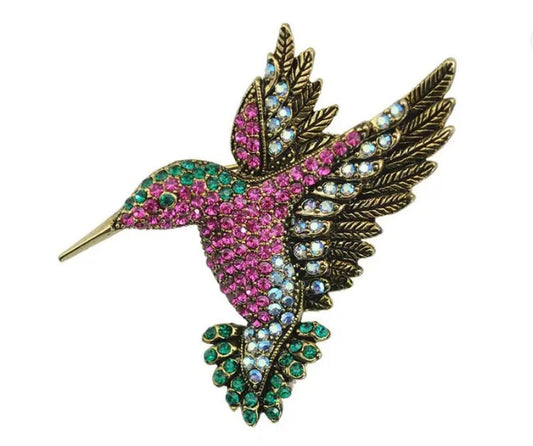 Pink Jeweled Bird Brooch