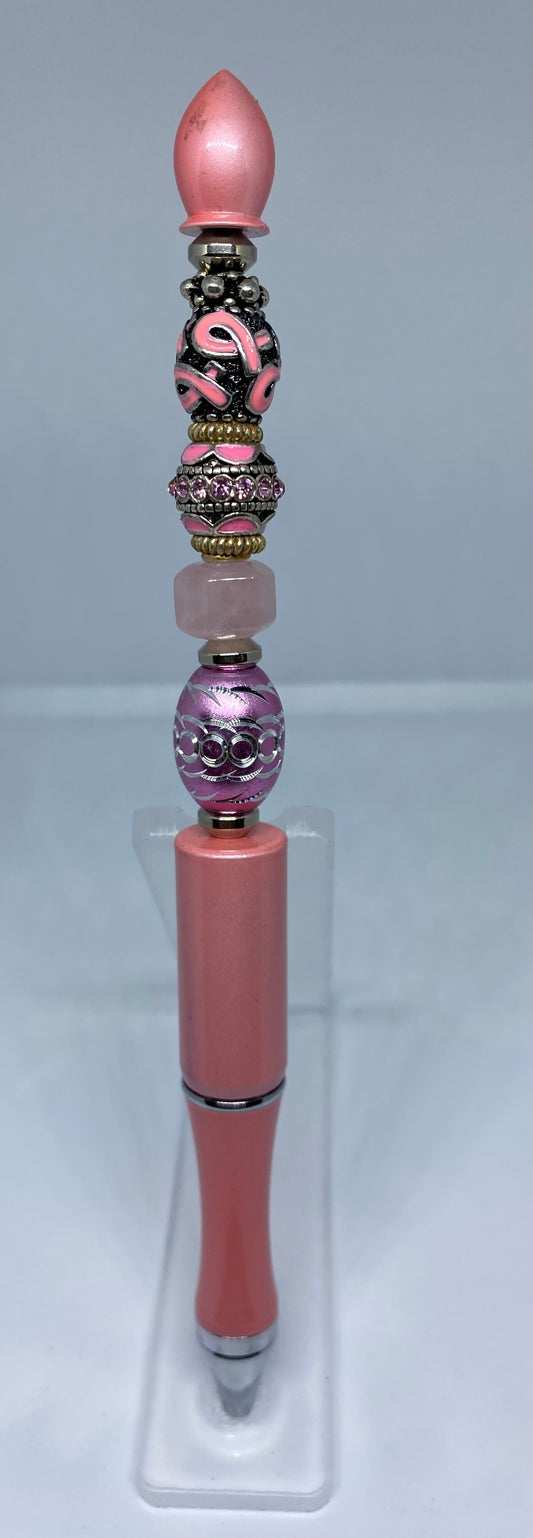 Breast Cancer Awareness Pen. Pink Pen, BCA Bead & Silver Accents. New