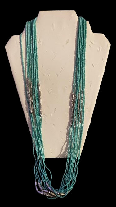 Vintage Cascading Turquoise seed Bead & Silver Tube Beads