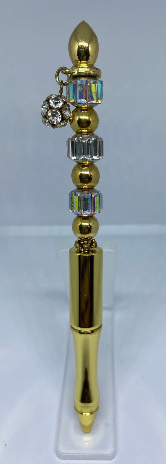 Write In Style! Gold Pen, Gold, Rhinestone & Crystal Accents.