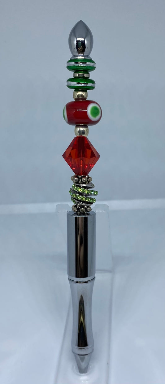 Write In Style! Silver Pen, Red, Green & Rhinestone Accents. Holiday Vibe! New