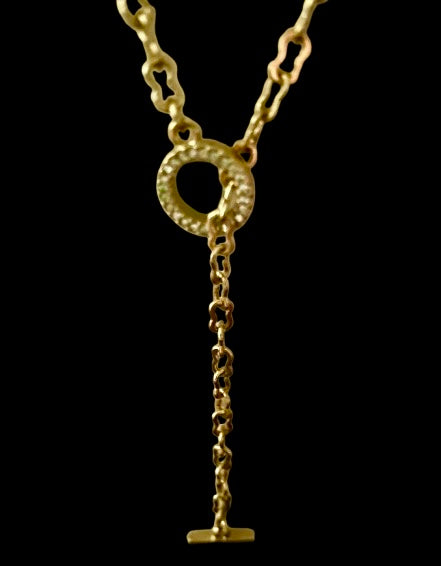 3 Strand Lariat Style Gold-tone Necklace, Rhinestone Accents