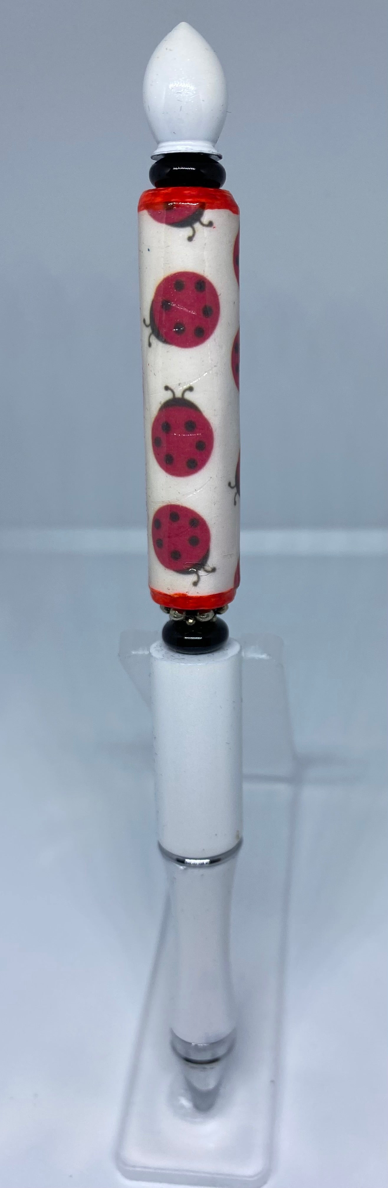 Lucky Lady Bug! White Pen, Ladybug Tube Bead. New