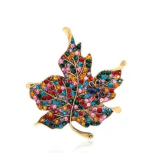 Jeweled Fall Leaf Brooch