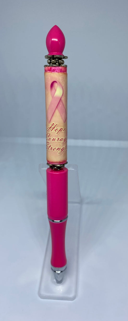 Breast Cancer Awareness Pen, Pink Pen, Pink BCA Tube Bead. New