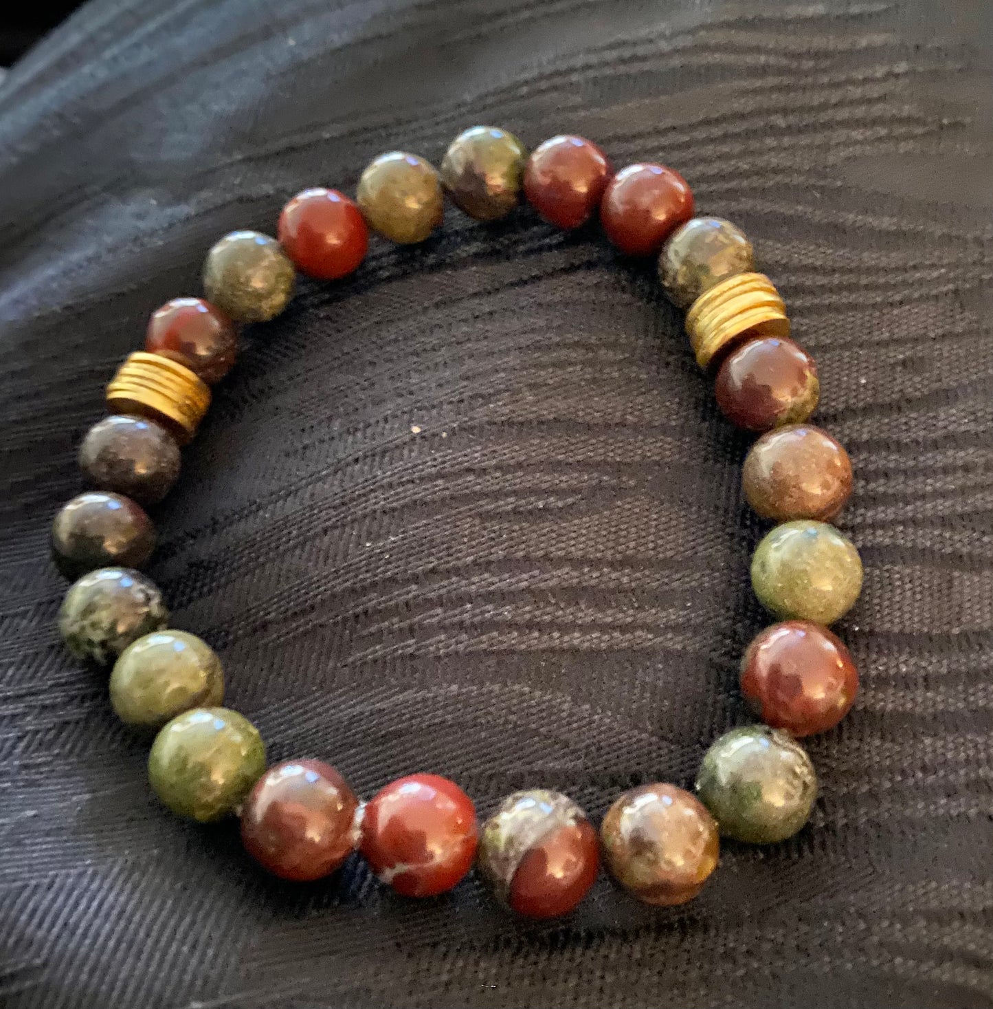 Bloodstone Natural Stone W/Goldtone Spacer Beads.