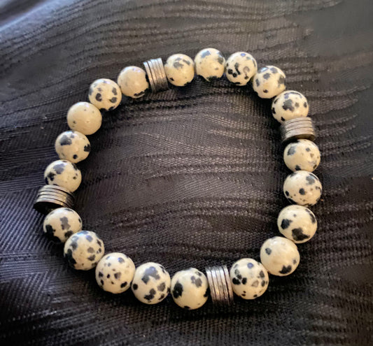 Dalmatian Jasper Natural Stone W/Silver Spacers Bracelet