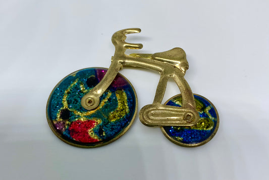 Vintage Multi Colored Enamel & Gold
Tone Tricycle Bike Brooch