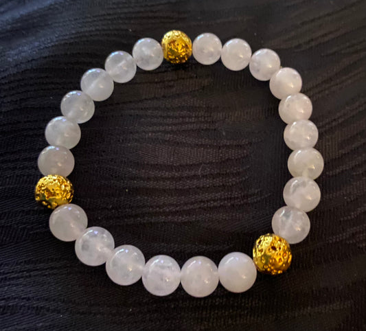 White Jade Bracelet. Natural Stone & Goldtone Spacers.