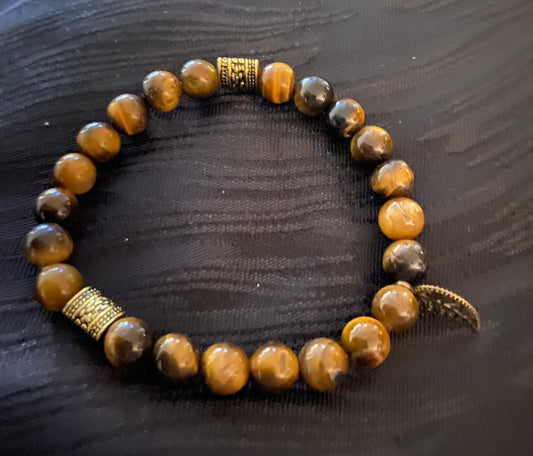 Tigereye Bracelet, Natural Stone & Gold Tone Accent Beads