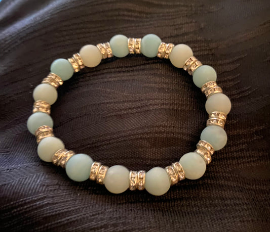 Amazonite Natural Stone Bracelet & Swarovski Rhinestone Rondels.