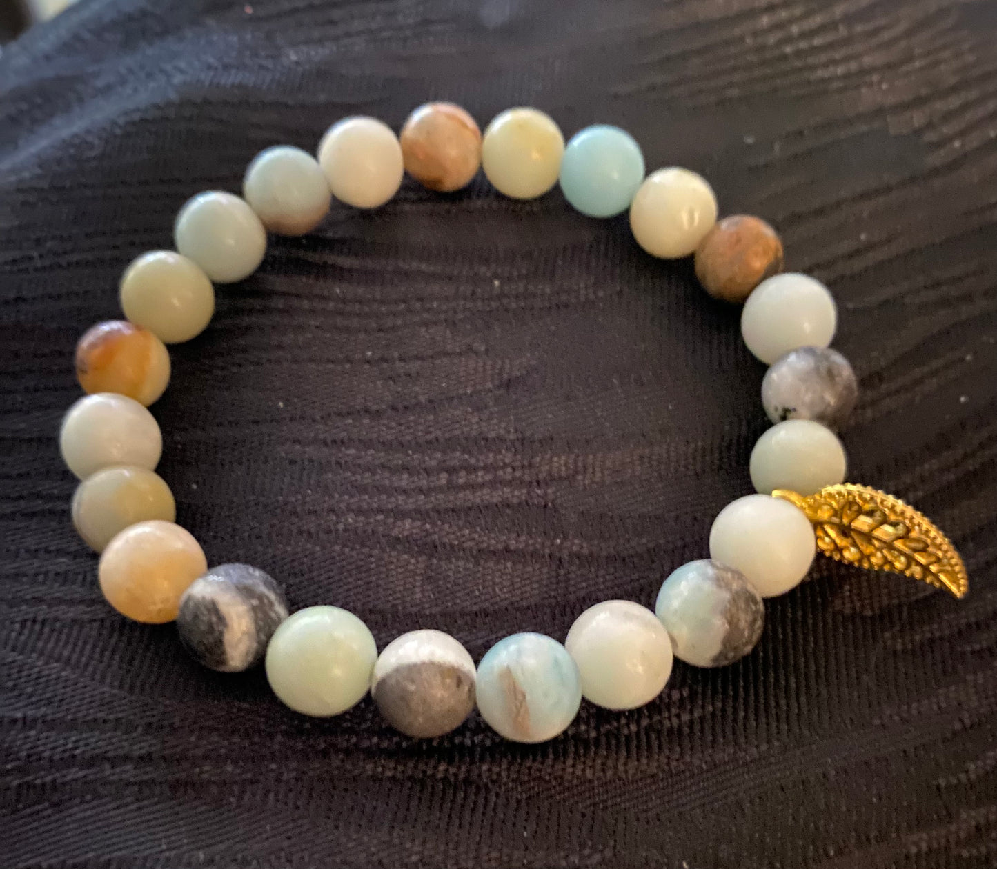 Amazonite Bracelet, Natural Stone & Goldtone Spacers.