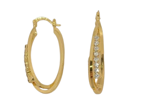 Gold Laminated Oval Hoops W/Rhinestones